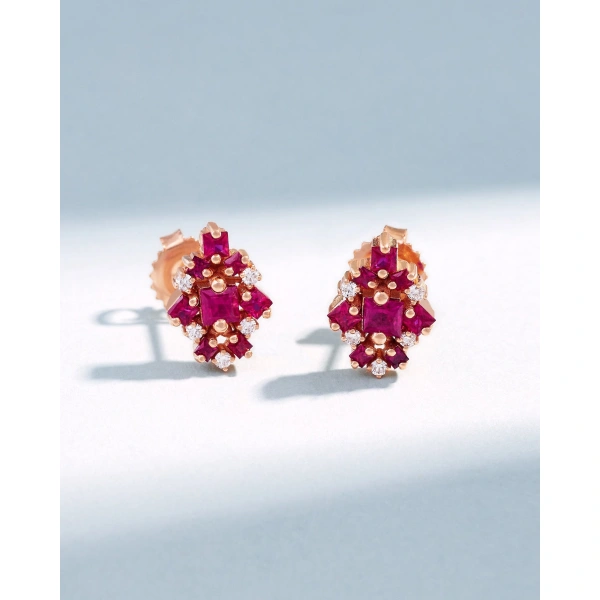 Suzanne Kalan La Fantaisie Star Ruby Studs in 18K Rose Gold | Fine Earrings | Coveti