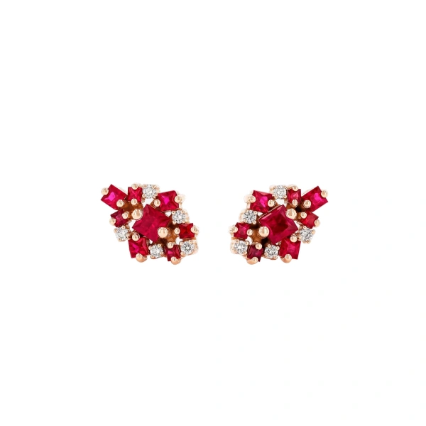 Suzanne Kalan La Fantaisie Star Ruby Studs in 18K Rose Gold | Fine Earrings | Coveti