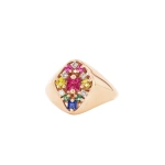 Suzanne Kalan La Fantaisie Star Signet Ring in 18K Rose Gold, Rainbow Sapphire | Fine Rings | Coveti