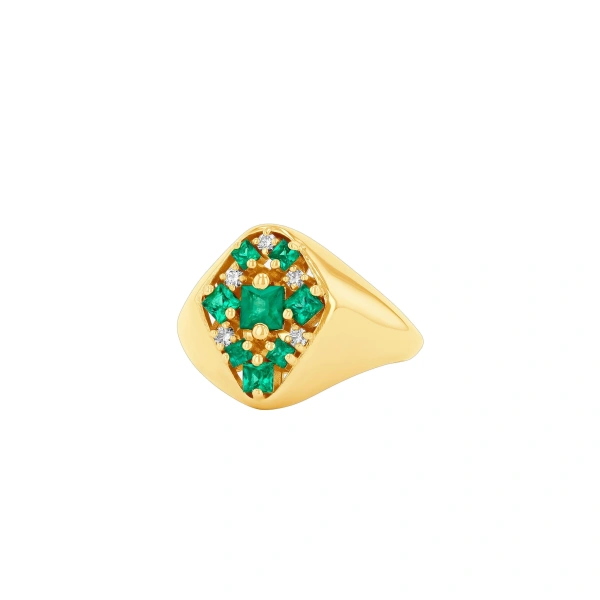 Suzanne Kalan La Fantaisie Star Signet Ring in 18K Yellow Gold, Emerald | Fine Rings | Coveti
