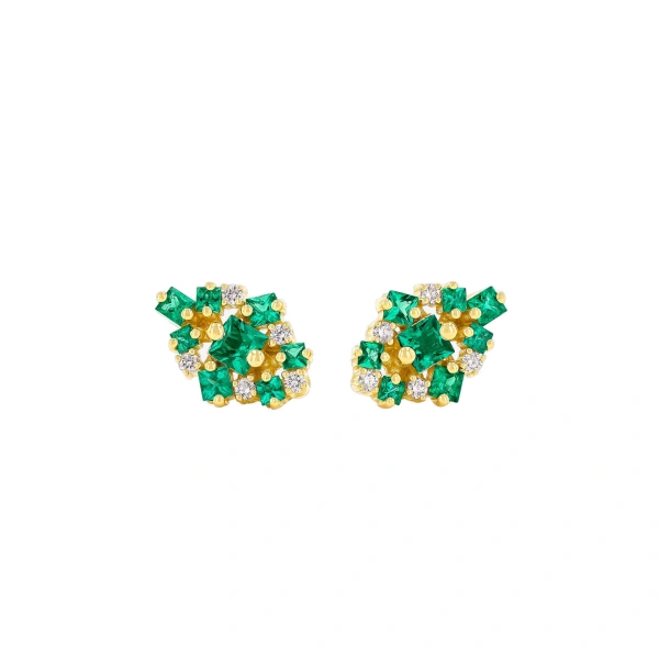 Suzanne Kalan La Fantaisie Star Studs in 18K Yellow Gold, Emerald | Fine Earrings | Coveti