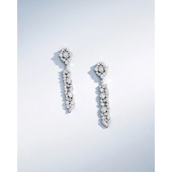 Suzanne Kalan La Fantaisie Sunbeam Diamond Drop Earrings in 18K White Gold | Fine Earrings | Coveti