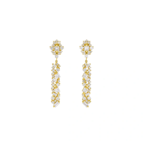 Suzanne Kalan La Fantaisie Sunbeam Diamond Drop Earrings in 18K Yellow Gold | Fine Earrings | Coveti