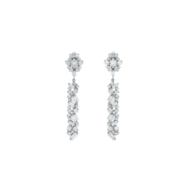 La Fantaisie Sunbeam Drop Earrings in 18K White Gold