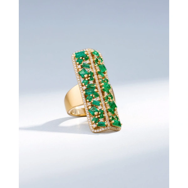 Suzanne Kalan La Fantaisie Sunbeam Emerald Ring in 18K Yellow Gold | Fine Rings | Coveti