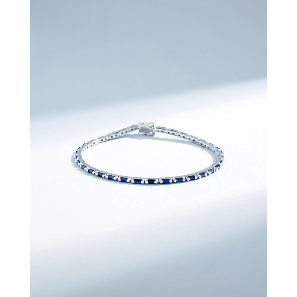 Suzanne Kalan Linear Dark Blue Sapphire Tennis Bracelet in 18K White Gold | Fine Bracelets | Coveti