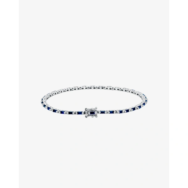 Suzanne Kalan Linear Dark Blue Sapphire Tennis Bracelet in 18K White Gold | Fine Bracelets | Coveti