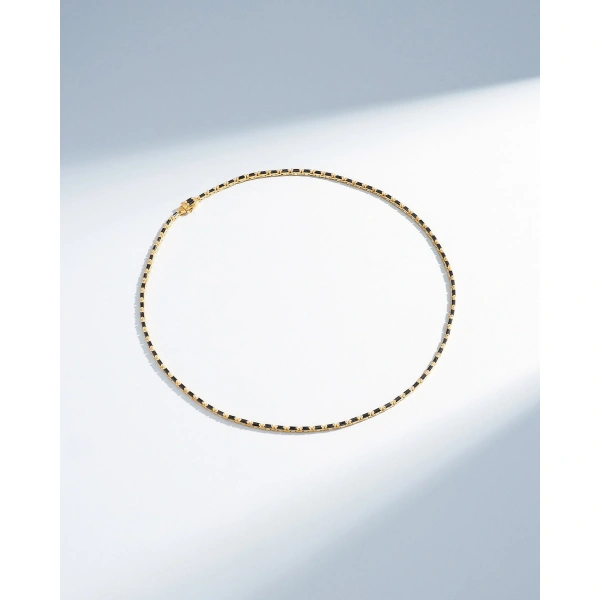 Suzanne Kalan Linear Full Black Sapphire Tennis Necklace in 18K Yellow Gold | Fine Necklaces | Coveti