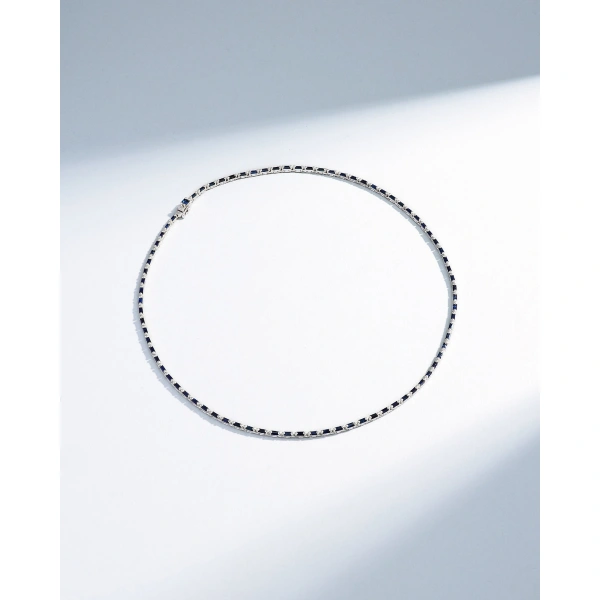 Suzanne Kalan Linear Full Dark Blue Sapphire Tennis Necklace in 18K White Gold | Fine Necklaces | Coveti