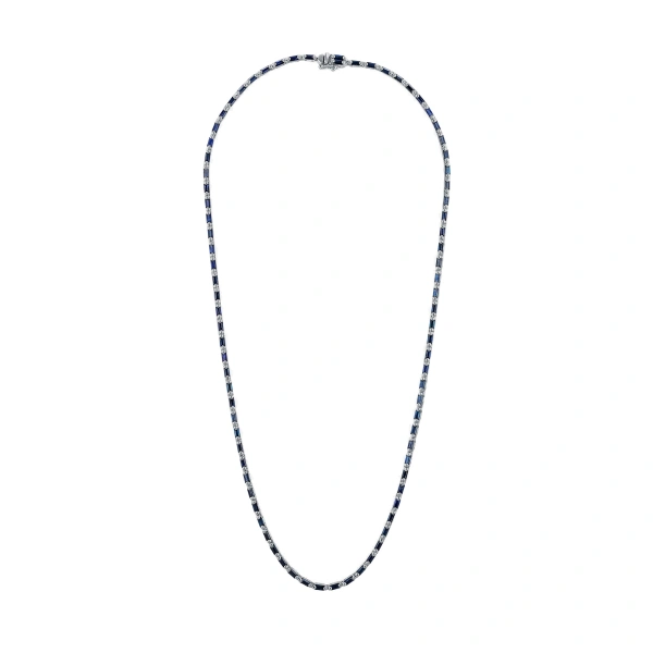 Suzanne Kalan Linear Full Dark Blue Sapphire Tennis Necklace in 18K White Gold | Fine Necklaces | Coveti