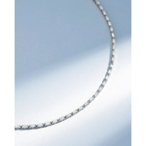 Suzanne Kalan Linear Full Diamond Tennis Necklace in 18K White Gold | Fine Necklaces | Coveti