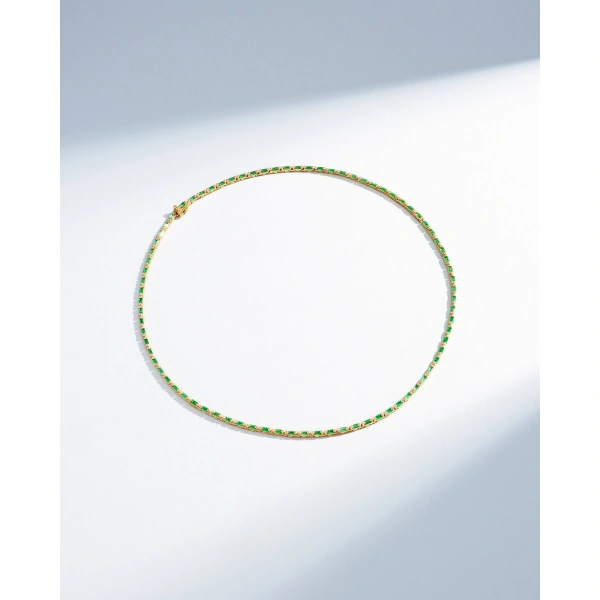 Suzanne Kalan Linear Full Emerald Tennis Necklace in 18K Yellow Gold | Fine Necklaces | Coveti