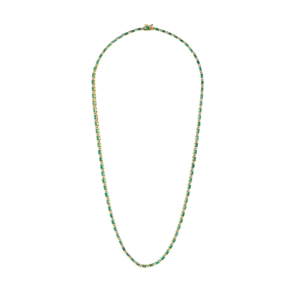 Suzanne Kalan Linear Full Emerald Tennis Necklace in 18K Yellow Gold | Fine Necklaces | Coveti