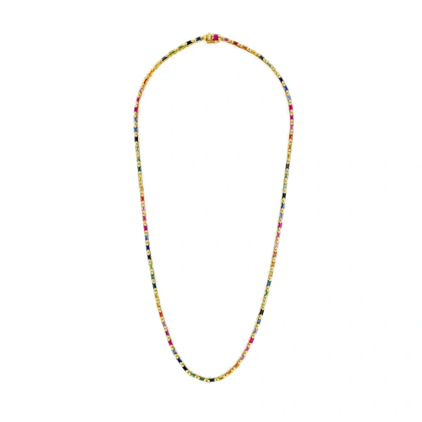 Suzanne Kalan Linear Full Rainbow Sapphire Tennis Necklace in 18K Yellow Gold | Fine Necklaces | Coveti