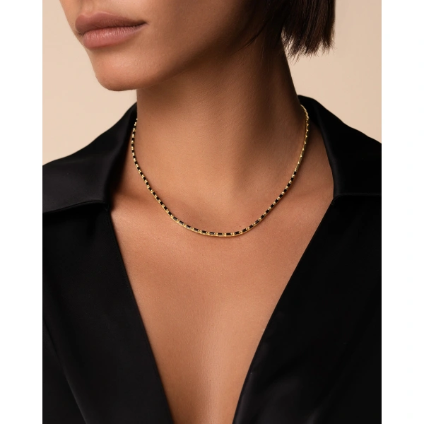 Suzanne Kalan Linear Half Black Sapphire Tennis Necklace in 18K Yellow Gold | Fine Necklaces | Coveti