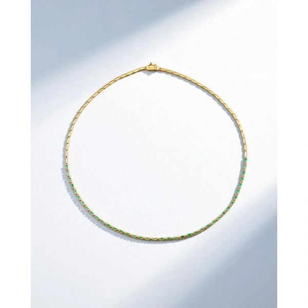 Suzanne Kalan Linear Half Emerald Tennis Necklace in 18K Yellow Gold | Fine Necklaces | Coveti