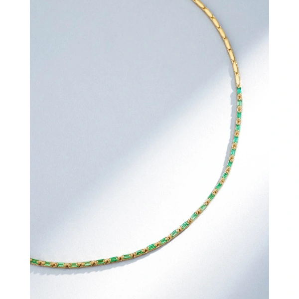 Suzanne Kalan Linear Half Emerald Tennis Necklace in 18K Yellow Gold | Fine Necklaces | Coveti