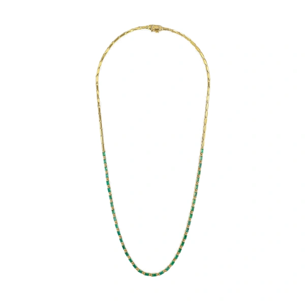 Suzanne Kalan Linear Half Emerald Tennis Necklace in 18K Yellow Gold | Fine Necklaces | Coveti