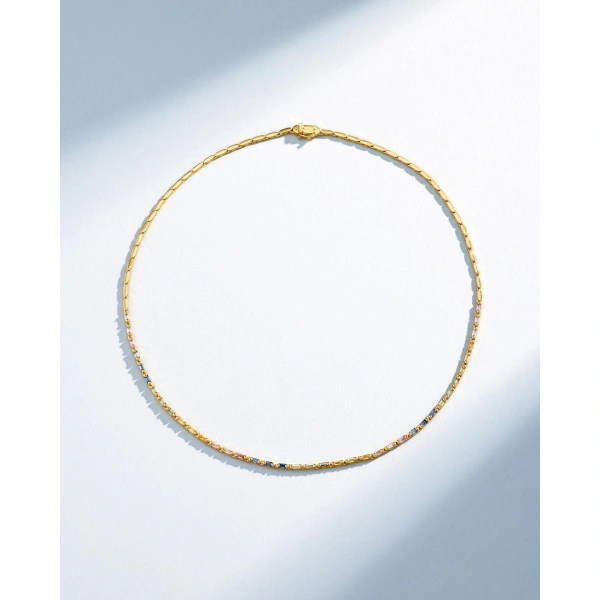Suzanne Kalan Linear Half Pastel Sapphire Tennis Necklace in 18K Yellow Gold | Fine Necklaces | Coveti