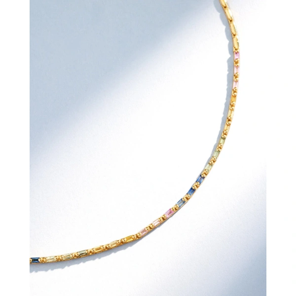 Suzanne Kalan Linear Half Pastel Sapphire Tennis Necklace in 18K Yellow Gold | Fine Necklaces | Coveti