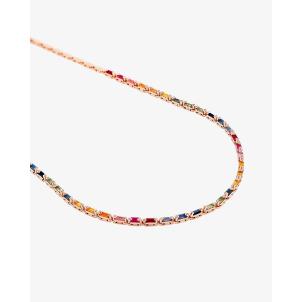 Suzanne Kalan Linear Half Rainbow Sapphire Tennis Necklace in 18K Rose Gold | Fine Necklaces | Coveti