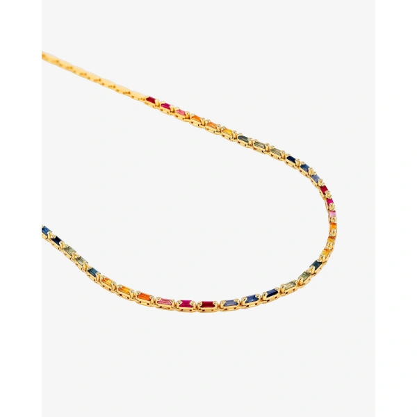 Suzanne Kalan Linear Half Rainbow Sapphire Tennis Necklace in 18K Yellow Gold | Fine Necklaces | Coveti