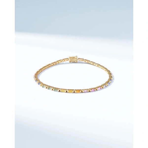 Suzanne Kalan Linear Pastel Sapphire Tennis Bracelet in 18K Yellow Gold | Fine Bracelets | Coveti