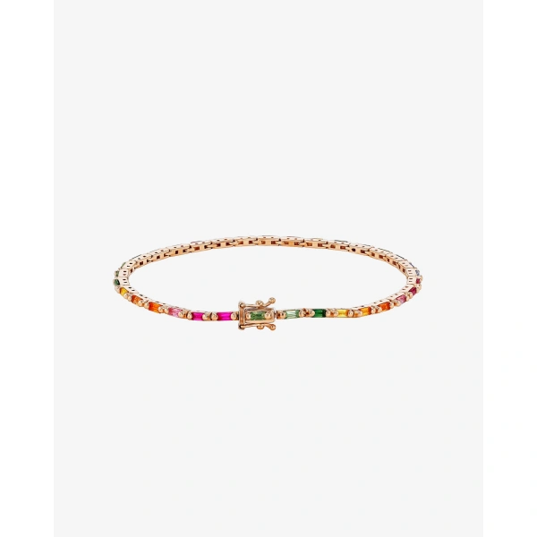 Suzanne Kalan Linear Rainbow Sapphire Tennis Bracelet in 18K Rose Gold | Fine Bracelets | Coveti