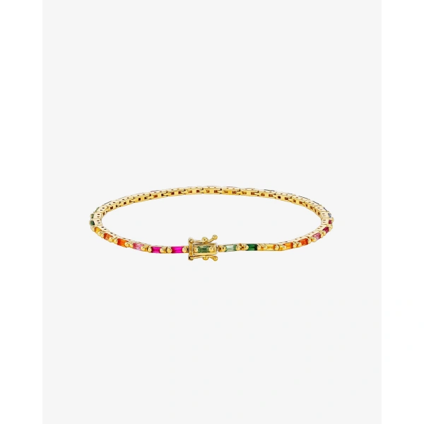 Suzanne Kalan Linear Rainbow Sapphire Tennis Bracelet in 18K Yellow Gold | Fine Bracelets | Coveti