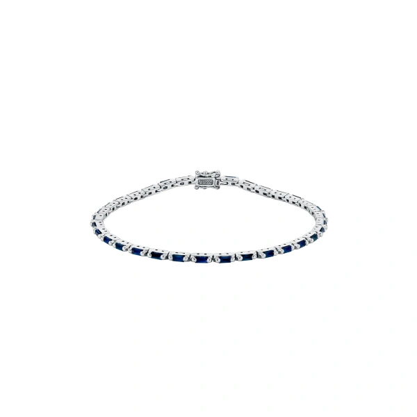 Suzanne Kalan Linear Tennis Bracelet in 18K White Gold, Dark Blue Sapphire | Fine Bracelets | Coveti