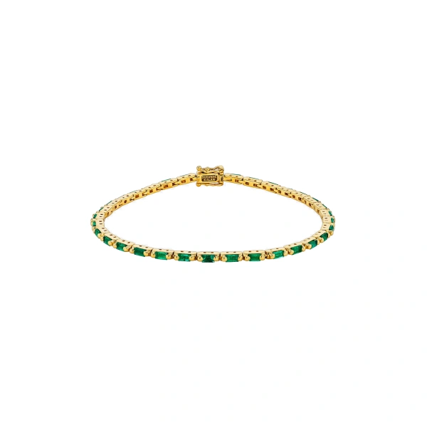 Suzanne Kalan Linear Tennis Bracelet in 18K Yellow Gold, Emerald | Fine Bracelets | Coveti
