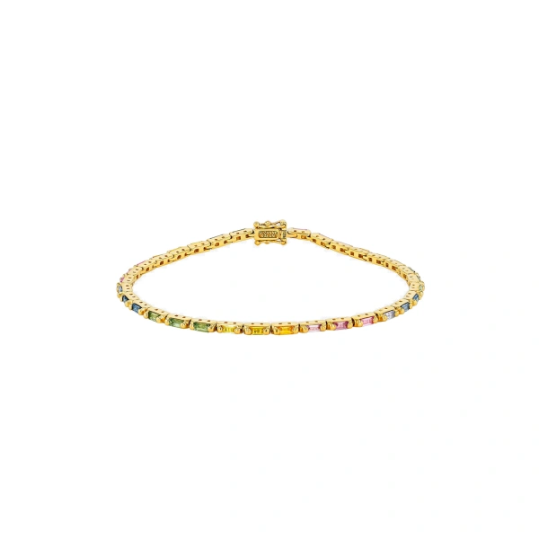 Linear Tennis Bracelet in 18K Yellow Gold, Pastel Sapphire