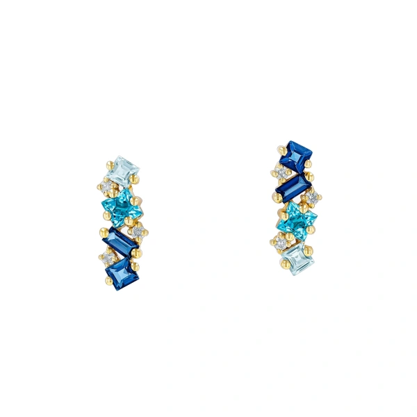 Nadima Bar Studs in 14K Yellow Gold, Blue Ombre