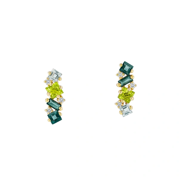 Nadima Bar Studs in 14K Yellow Gold, Green Ombre