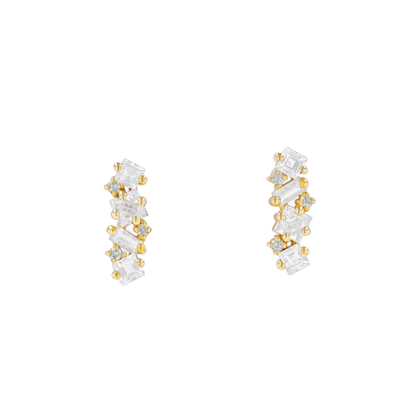 Nadima Bar Studs in 14K Yellow Gold, White Topaz