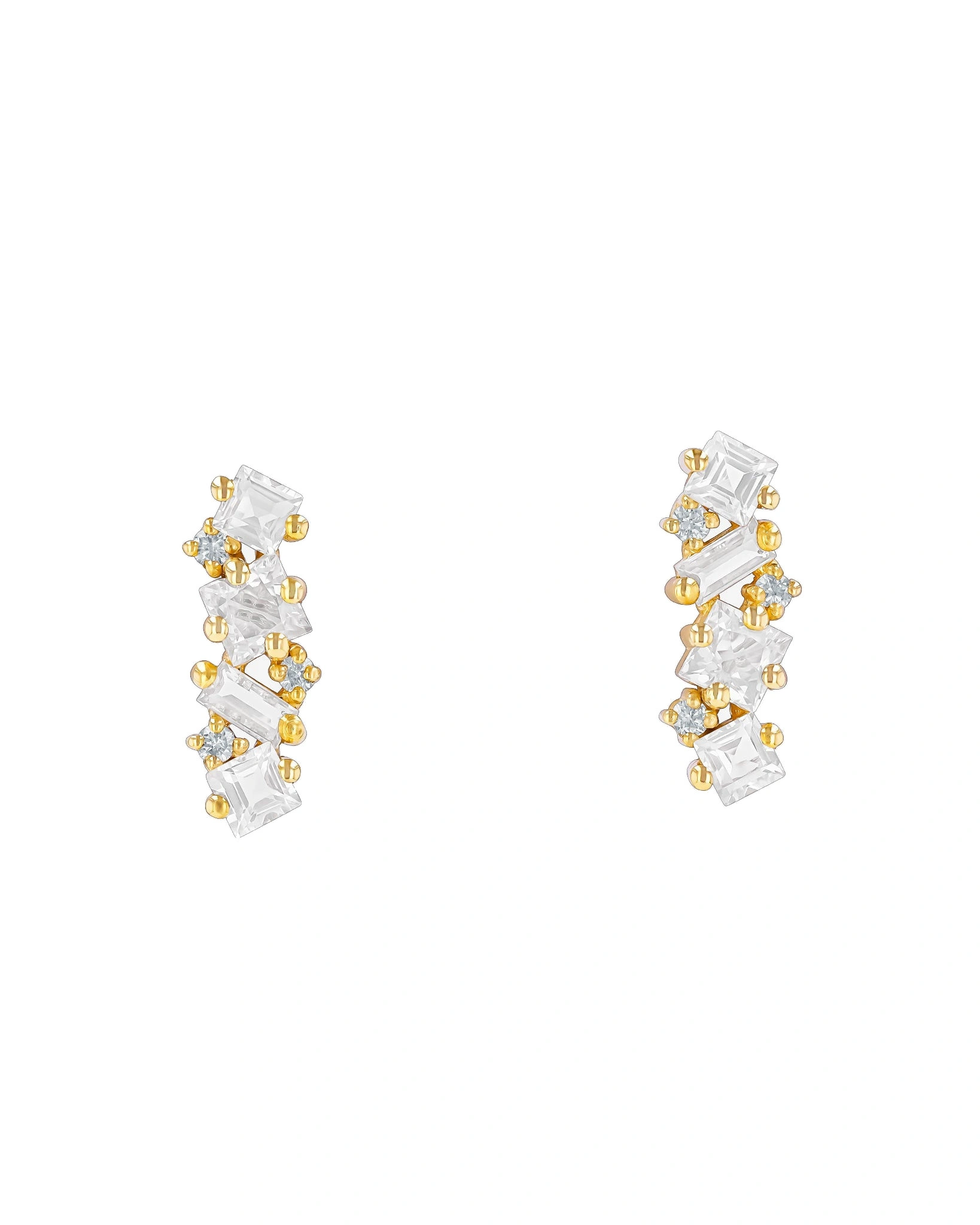 Suzanne Kalan Nadima Bar Studs in 14K Yellow Gold, White Topaz Suzanne Kalan Nadima Bar Studs in 14K Yellow Gold, White Topaz | Fine Earrings | Coveti
