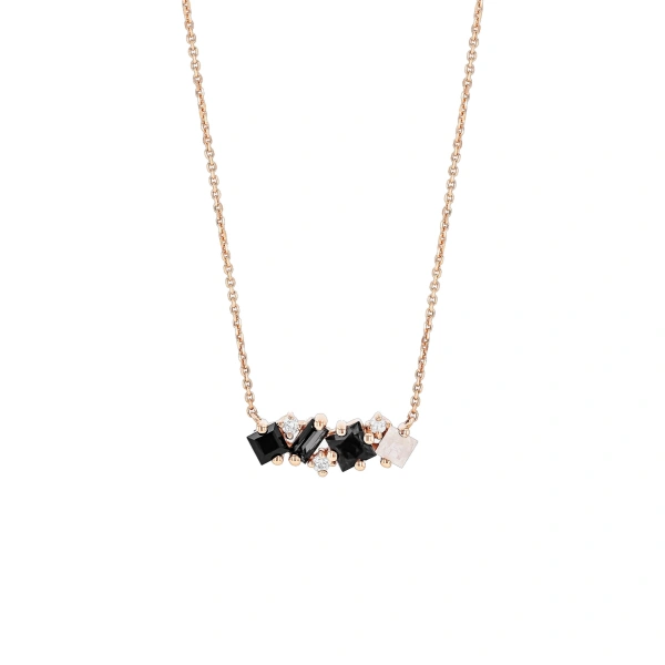 Suzanne Kalan Nadima Black Ombre Midi Bar Pendant in 14K Rose Gold | Fine Necklaces | Coveti