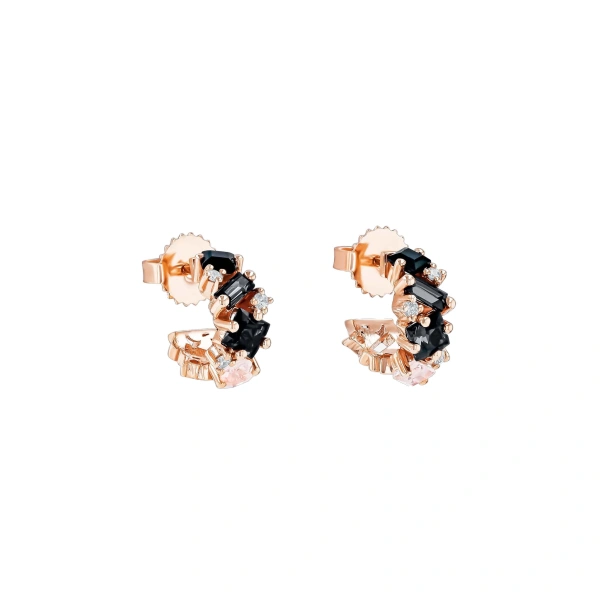 Suzanne Kalan Nadima Black Ombre Mini Hoops in 14K Rose Gold | Fine Earrings | Coveti