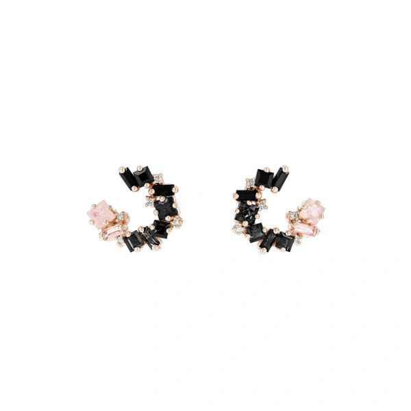 Suzanne Kalan Nadima Black Ombre Mini Spiral Hoops in 14K Rose Gold | Fine Earrings | Coveti