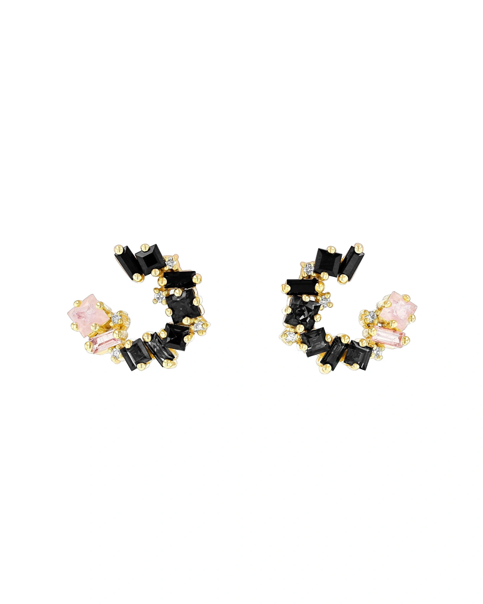Suzanne Kalan Nadima Black Ombre Mini Spiral Hoops in 14K Yellow Gold Suzanne Kalan Nadima Black Ombre Mini Spiral Hoops in 14K Yellow Gold | Fine Earrings | Coveti