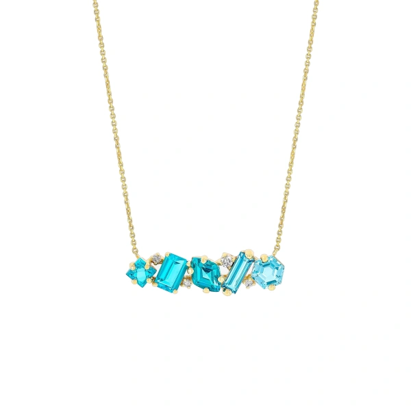 Nadima Blend Bar Pendant in 14K Yellow Gold, Blue Mix