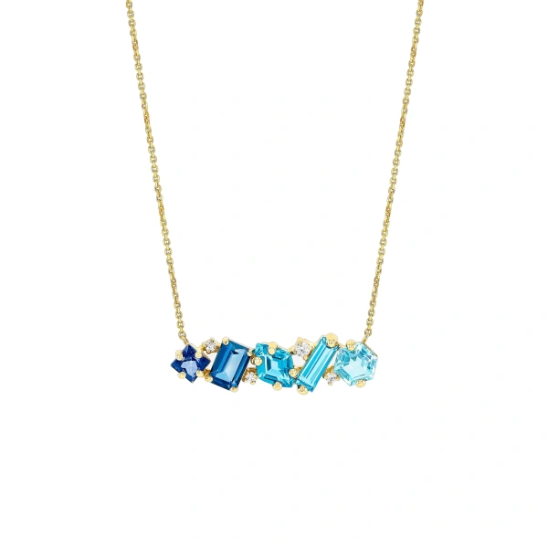 Nadima Blend Bar Pendant in 14K Yellow Gold, Blue Ombre