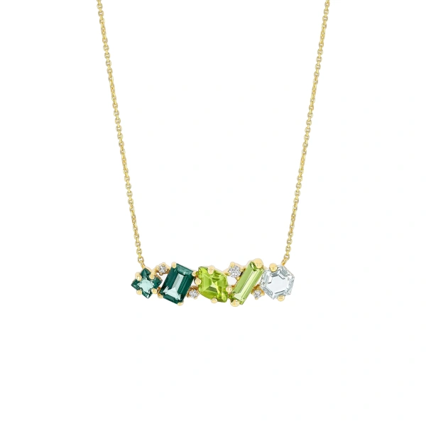 Nadima Blend Bar Pendant in 14K Yellow Gold, Green Ombre