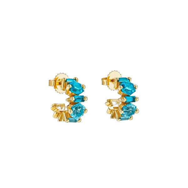 Suzanne Kalan Nadima Blend Blue Ombre Mini Hoops in 14K Yellow Gold | Fine Earrings | Coveti