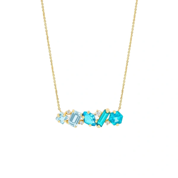 Nadima Blend Light Blue Ombre Bar Pendant in 14K Yellow Gold
