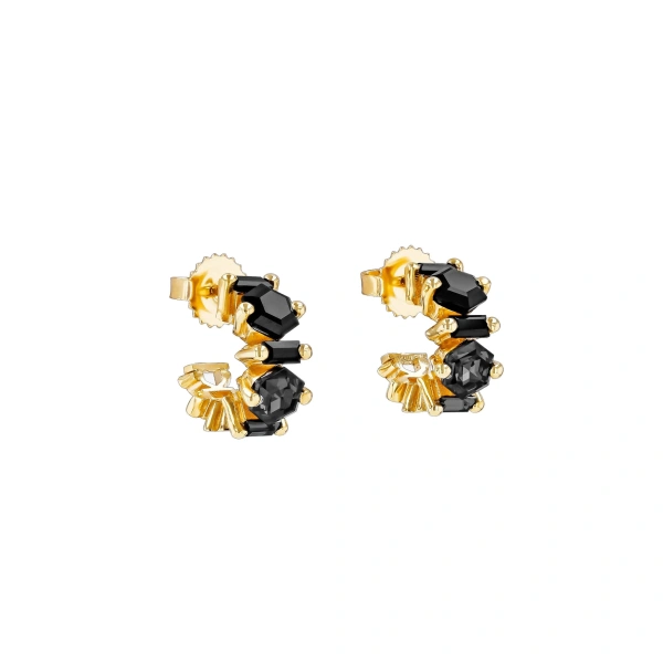 Nadima Blend Mini Hoops in 14K Yellow Gold, Black Mix