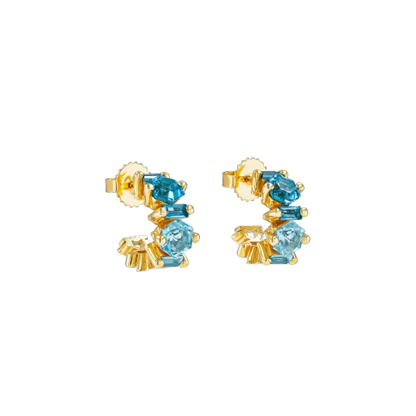Nadima Blend Mini Hoops in 14K Yellow Gold, Light Blue Ombre