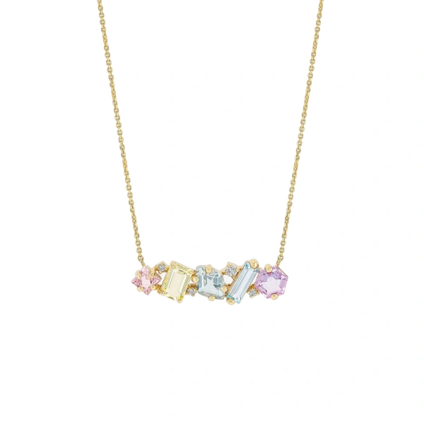 Suzanne Kalan Nadima Blend Pastel Bar Pendant in 14K Yellow Gold | Fine Necklaces | Coveti
