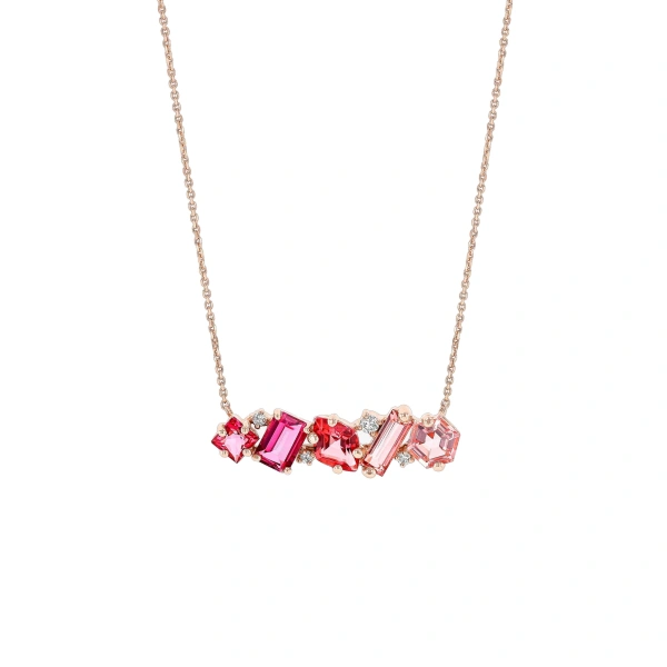 Suzanne Kalan Nadima Blend Red Ombre Bar Pendant in 14K Rose Gold | Fine Necklaces | Coveti
