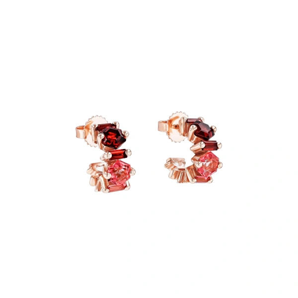 Suzanne Kalan Nadima Blend Red Ombre Mini Hoops in 14K Rose Gold | Fine Earrings | Coveti